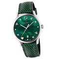 Gucci G-Timeless Quartz Mother of Pearl Green Dial Green Leather Strap Watch For Women - YA1264042