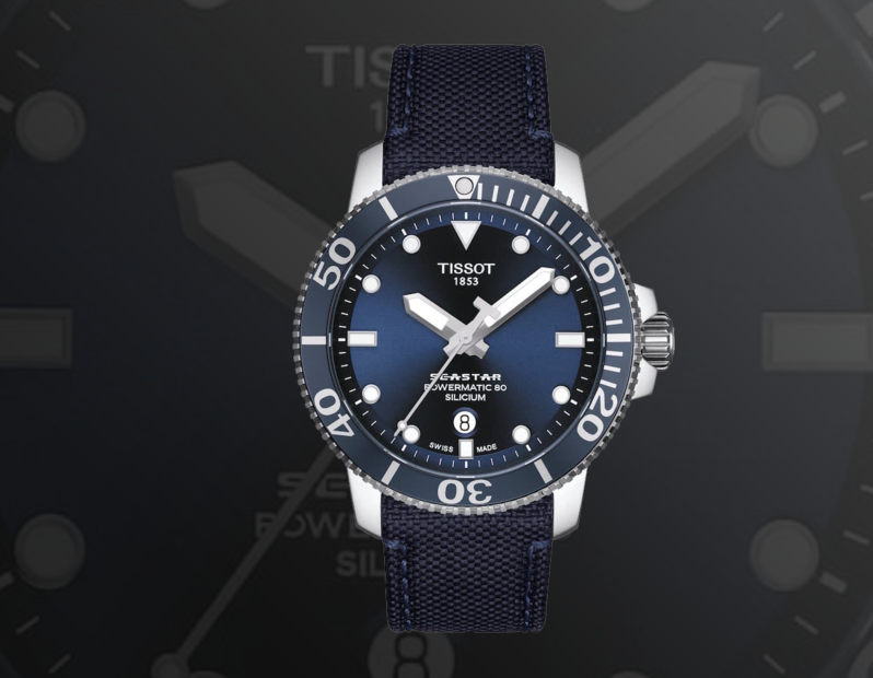 Tissot Seastar 1000 Powermatic 80 Silicium Blue Dial Nylon Strap Watch For Men - T120.407.17.041.01