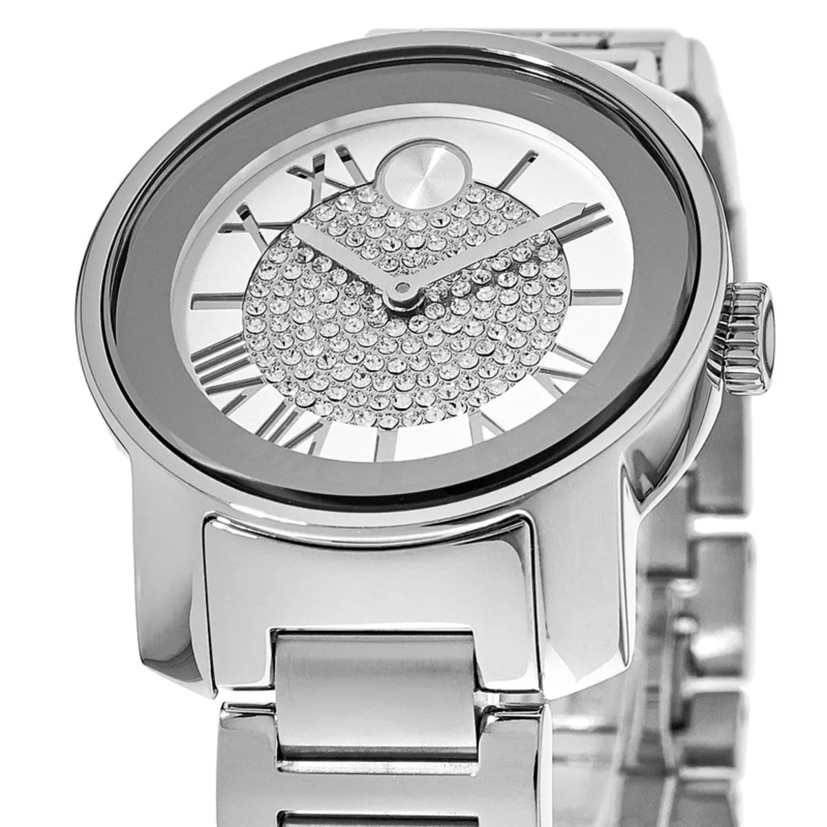 Movado Bold Crystal Pave Silver Dial Silver Steel Strap Watch for Women - 3600254