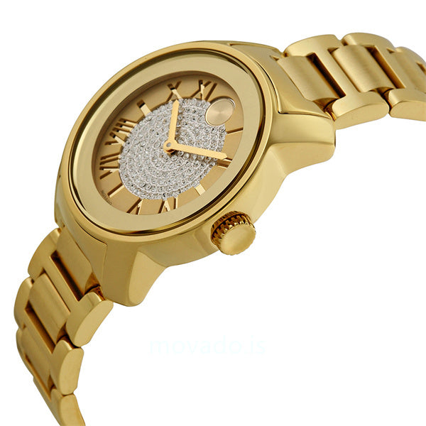 Movado Bold Gold Pave Dial Gold Steel Strap Watch For Women - 3600255