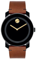 Movado Bold Black Dial Brown Leather Strap Watch For Men - 3600305