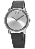 Movado Bold Silver Dial Black Leather Strap Watch For Men - 3600468