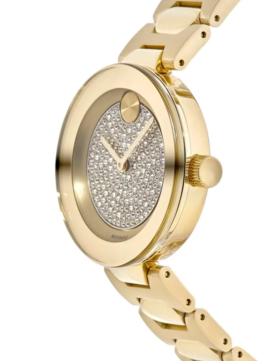 Movado Bold Crystal Gold Dial Gold Steel Strap Watch For Women - 3600492