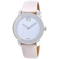 Movado Bold Silver Glitter Dial Pink Leather Strap Watch For Women - 3600522