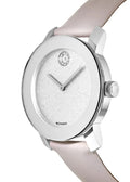 Movado Bold Silver Glitter Dial Pink Leather Strap Watch For Women - 3600522