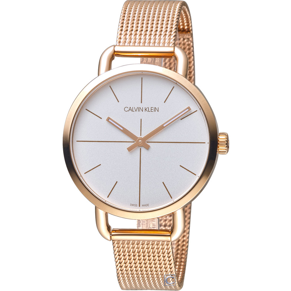 Calvin Klein Even White Dial Rose Gold Mesh Bracelet Watch for Women - K7B23626