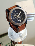 Fossil Machine Chronograph Blue Dial Brown Leather Strap Watch for Men - FS5232