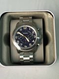 Fossil Pilot 54 Chronograph Navy Blue Dial Silver Steel Strap Watch for Men - FS5203