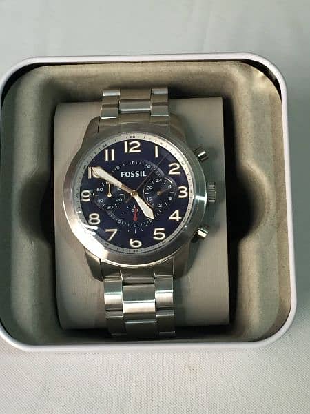 Fossil Pilot 54 Chronograph Navy Blue Dial Silver Steel Strap Watch for Men - FS5203