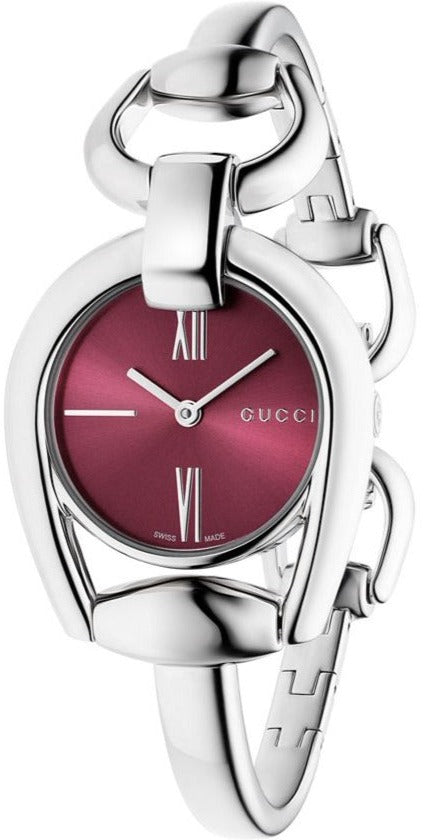 Gucci Horsebit Quartz Red Dial Silver Steel Strap Watch For Women - YA139502