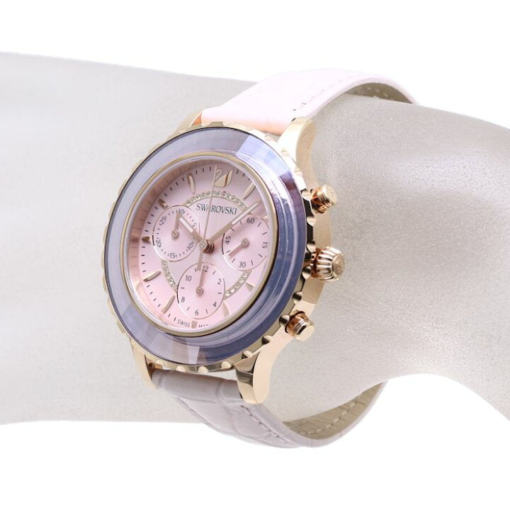 Swarovski Octea Lux Chrono Pink Dial Pink Leather Strap Watch for Women - 5452501