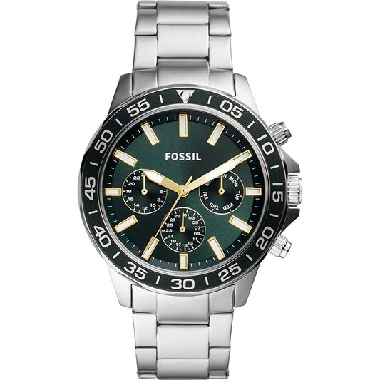 Fossil Bannon Chronograph Green Dial Silver Steel Strap Watch for Men - BQ2492