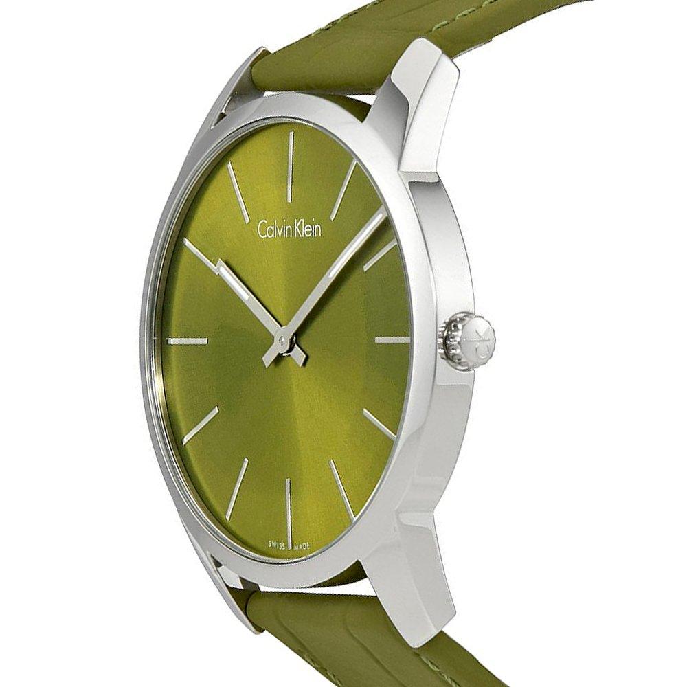 Calvin Klein City Green Dial Green Leather Strap Watch for Men - K2G211WL