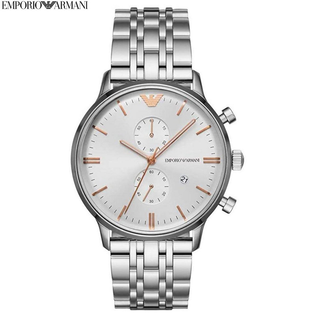 Emporio Armani Gianni Chonograph Silver Dial Silver Steel Strap Watch For Men - AR1933