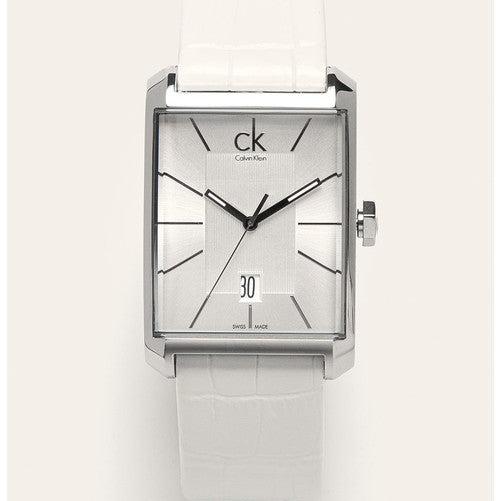 Calvin Klein Window White Dial White Leather Strap Watch for Men - K2M21120