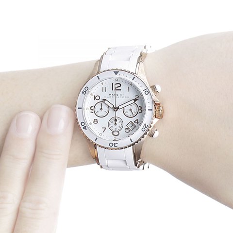 Marc Jacobs Rock Chronograph White Dial White Stainless Steel Strap Watch for Women - MBM2547