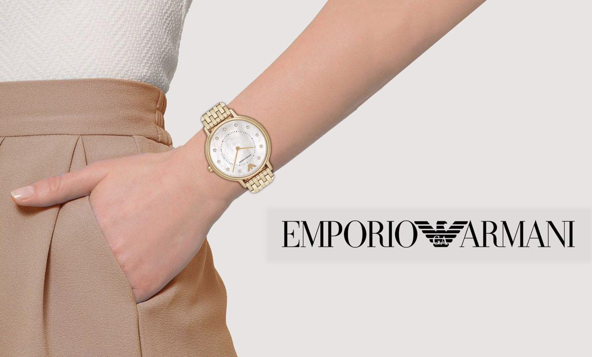 Emporio Armani Dress Analog Mother of Pearl Dial Gold Steel Strap Watch For Women - AR11007