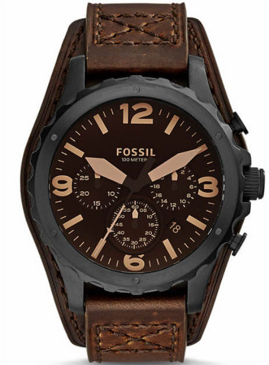 Fossil Nate Chronograph Brown Dial Brown Leather Strap Watch for Men - JR1511