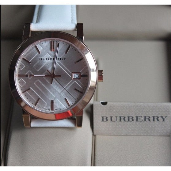 Burberry The City White Dial White Leather Strap Watch for Women - BU9012