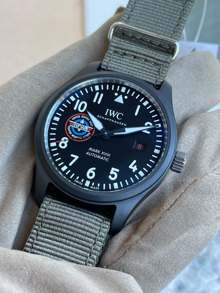 IWC Pilot’s Watch Mark XVIII Top Gun Edition “SFTI” Black Dial Green Nylon Strap Watch for Men - IW324712