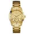 Guess Crystal Multifunction Gold Dial Gold Steel Strap Watch for Women - W0778L2