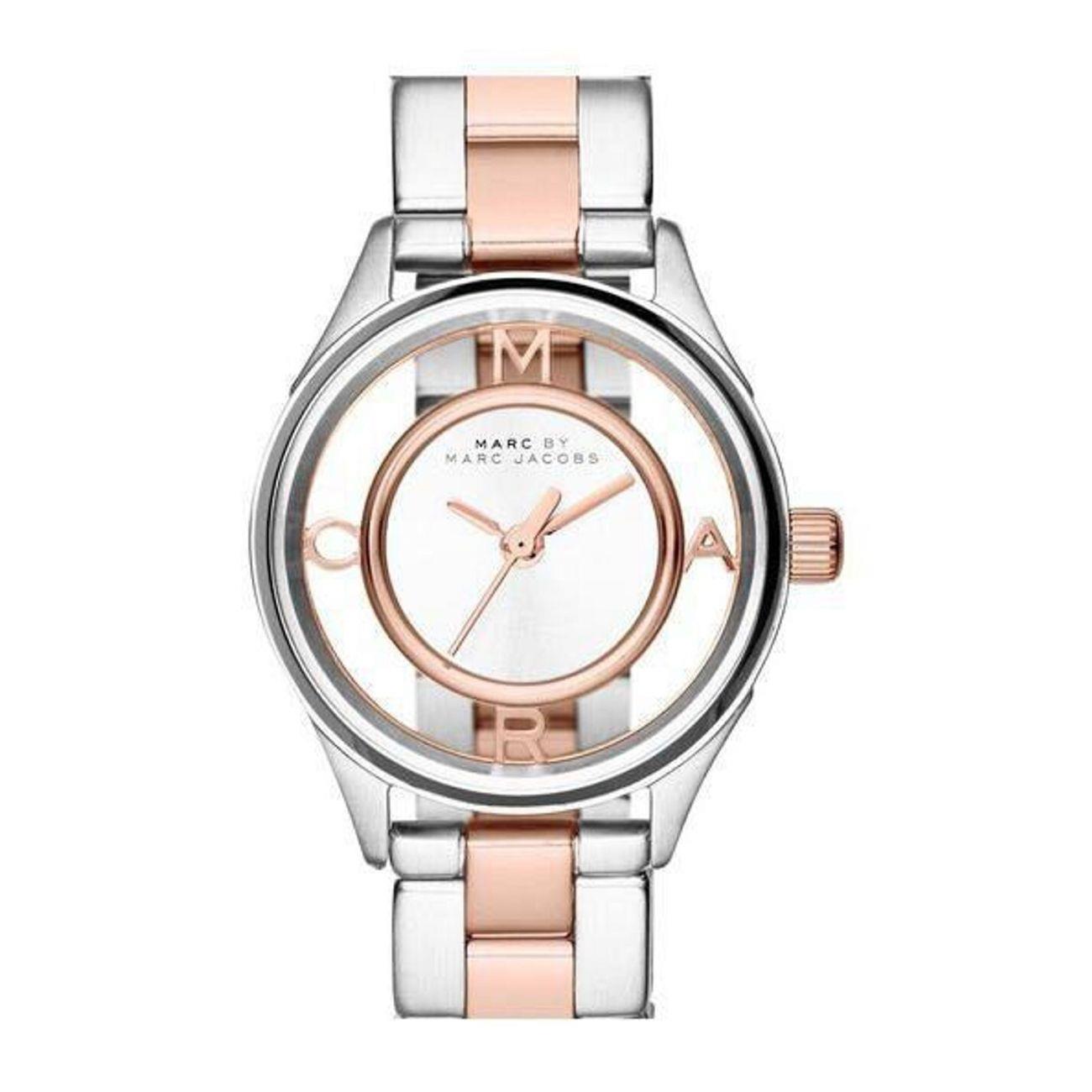 Marc Jacobs Tether White Transparent Dial Two Tone Stainless Steel Strap Watch - MBM3418