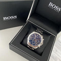 Hugo Boss Hero Sport Chronograph Blue Dial Silver Steel Strap Watch for Men - 1513755