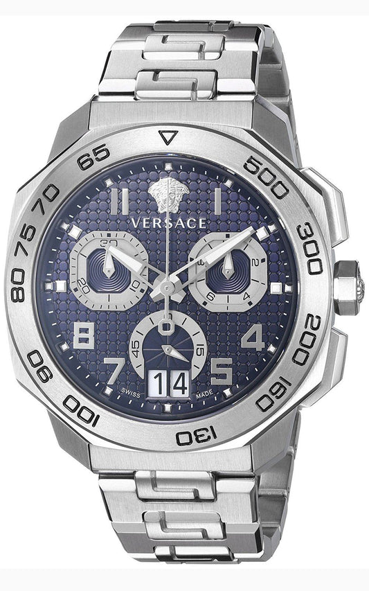 Versace Dylos Chronograph Blue Dial Silver Steel Strap Watch for Men - VQC090016