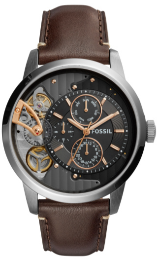 Fossil Townsman Automatic Black Dial Brown Leather Strap Watch for Men -  ME1163