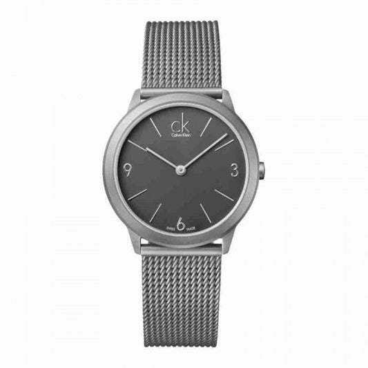 Calvin Klein Minimal Grey Dial Silver Mesh Bracelet Watch for Men - K3M52154