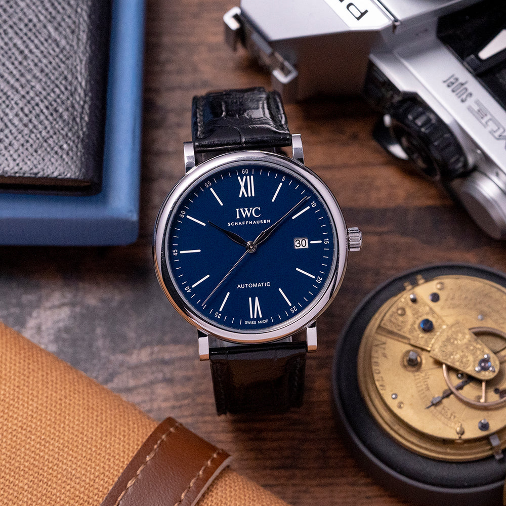 IWC Portofino '150 Years Edition' Automatic Blue Dial Black Leather Strap Watch for Men - IW356518