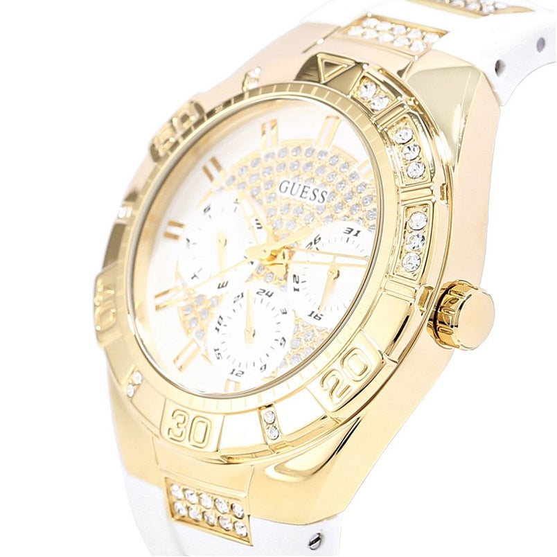 Guess Luna Diamonds White Dial White Rubber Strap Watch for Women - W0653L3