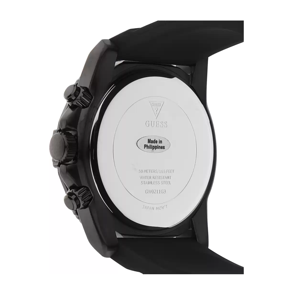 Guess Commander Black Dial Black Rubber Strap Watch for Men - GW0211G3