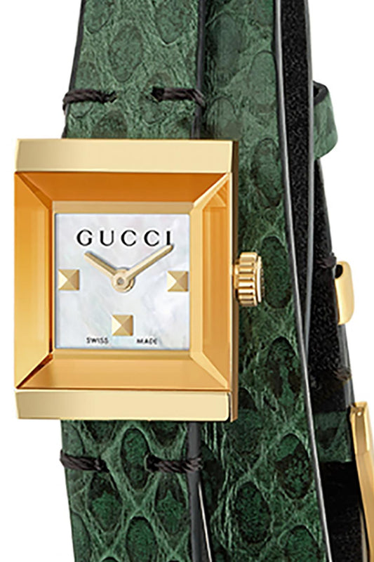 Gucci G Frame Double Green Leather Wristband Watch For Women - YA128525