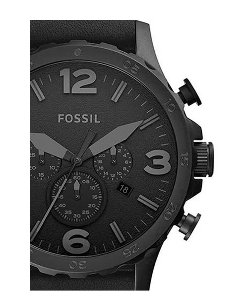 Fossil Nate Chronograph Black Dial Black Leather Strap Watch for Men - JR1354