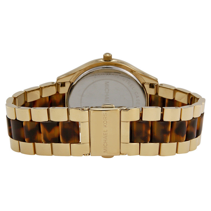 Michael Kors Slim Runway Tortoise Shell Dial Two Tone Steel Strap Watch for Women - MK4284