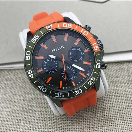 Fossil Bannon Chronograph Grey Dial Orange Silicone Strap Watch for Men - BQ2500