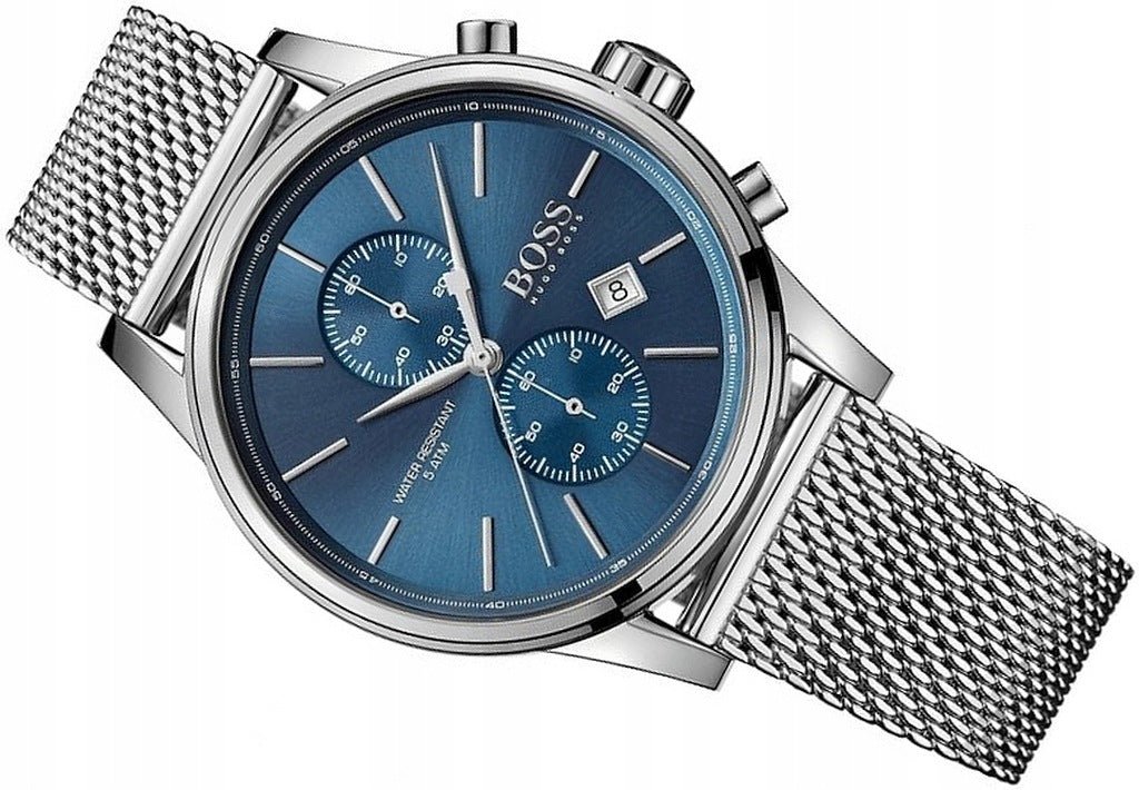 Hugo Boss Jet Blue Dial Silver Mesh Bracelet Watch for Men - 1513441