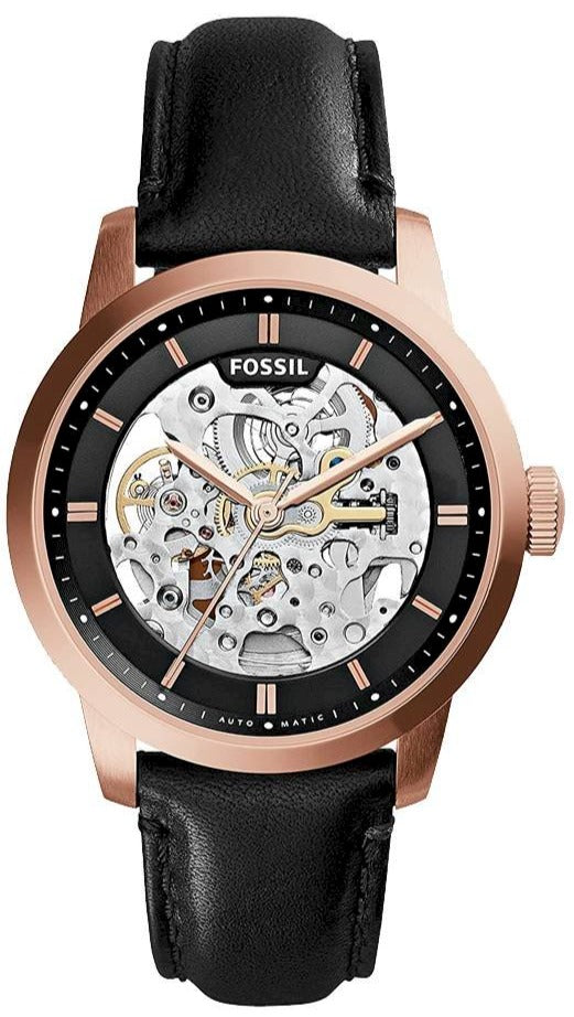 Fossil Townsman Skeleton Automatic Black Dial Black Leather Strap Watch for Men - ME3084