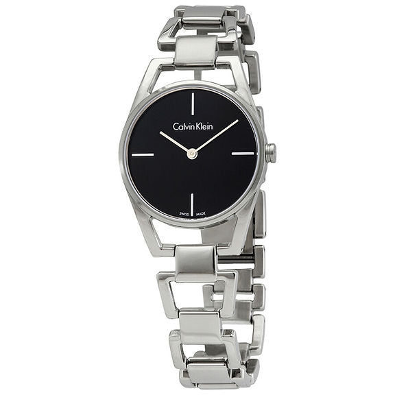 Calvin Klein Dainty Black Dial Silver Steel Strap Watch for Women - K7L23141