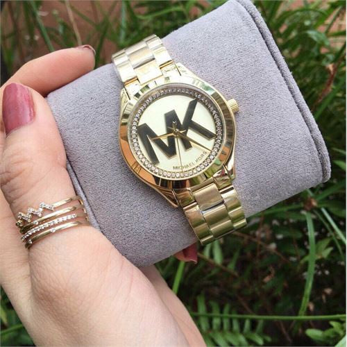 Michael Kors Slim Runway Gold Dial Gold Steel Strap Watch for Women - MK3477