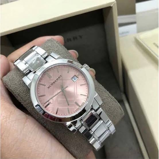 Burberry The City Pink Dial Silver Steel Strap Watch for Women - BU9124