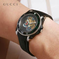 Gucci Dive Embroidered Tiger Motif Black Dial Black Rubber Strap Watch For Men - YA136318