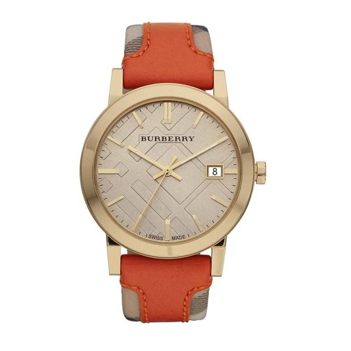 Burberry The City Gold Dial Orange Leather Strap Watch for Women - BU9016