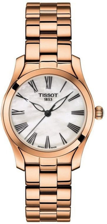 Tissot T Wave Mother of Pearl Dial Rose Gold Steel Strap Watch For Women - T112.210.33.113.00