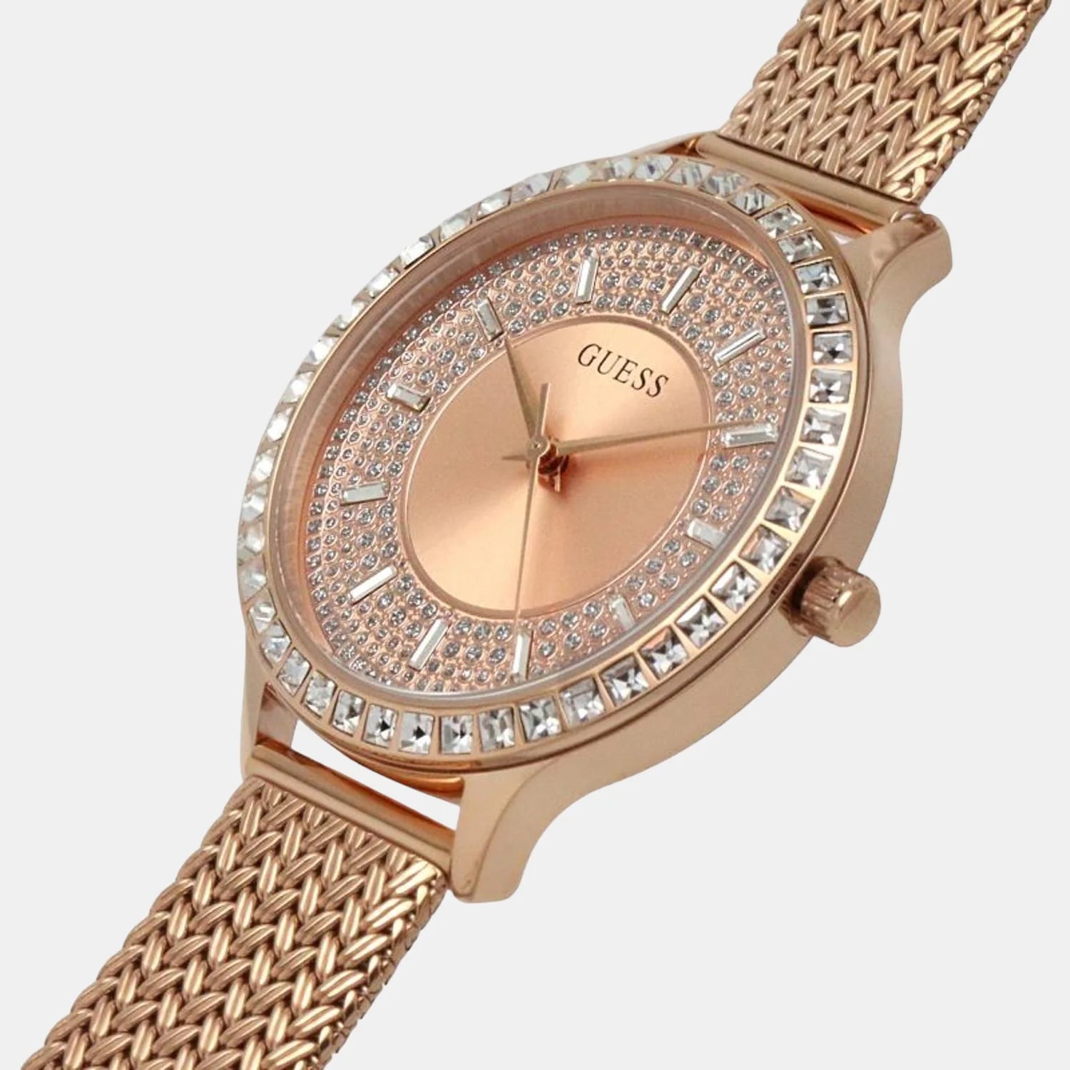 Guess Soiree Diamonds Rose Gold Dial Rose Gold Mesh Bracelet Watch for Women - GW0402L3