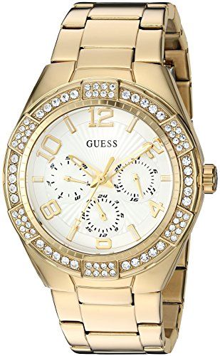 Guess Luna Diamonds White Dial Gold Steel Strap Watch for Women - W0729L2