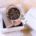 Michael Kors Bradshaw Black Dial Rose Gold Steel Strap Watch for Women - MK5854