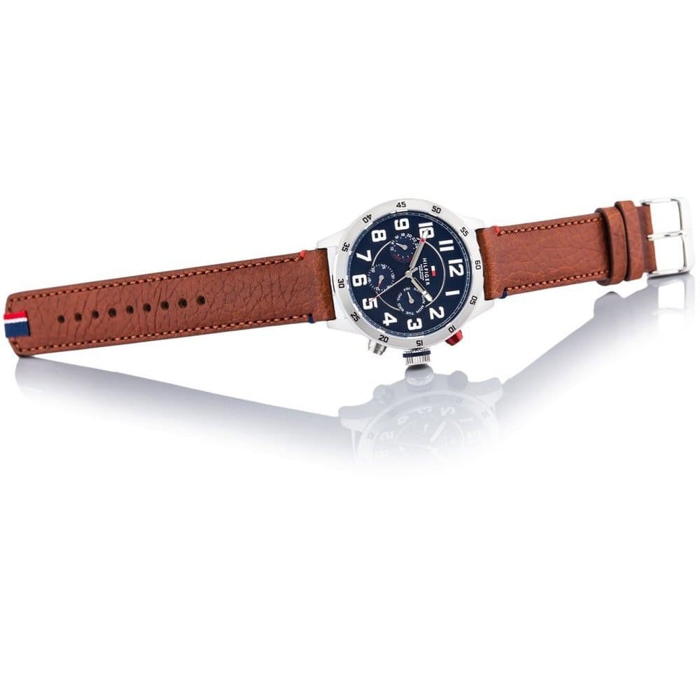 Tommy Hilfiger Trent Quartz Blue Dial Brown Leather Strap Watch for Men - 1791066