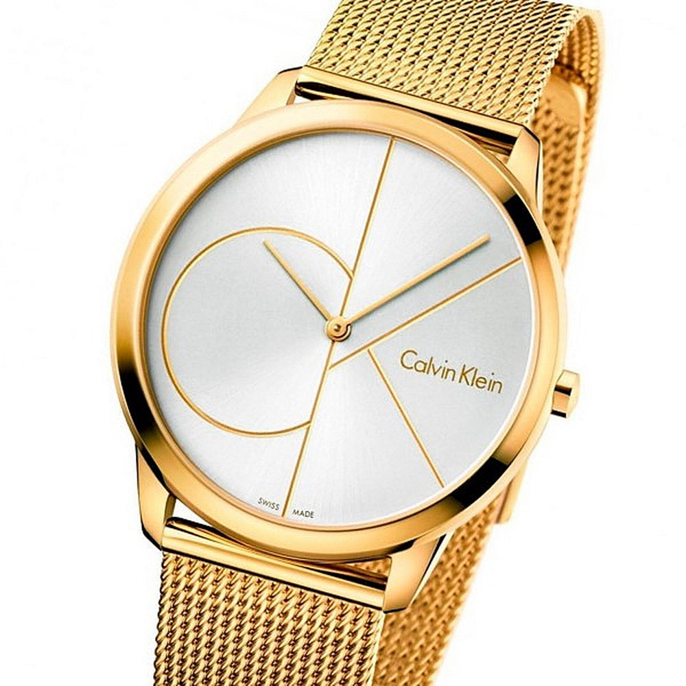 Calvin Klein Minimal White Dial Gold Mesh Bracelet Watch for Men - K3M21526